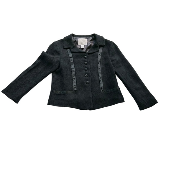 Rebecca Taylor Tweed Black Blazer Career Size 6 Preppy Academia Business Causal - Picture 1 of 12